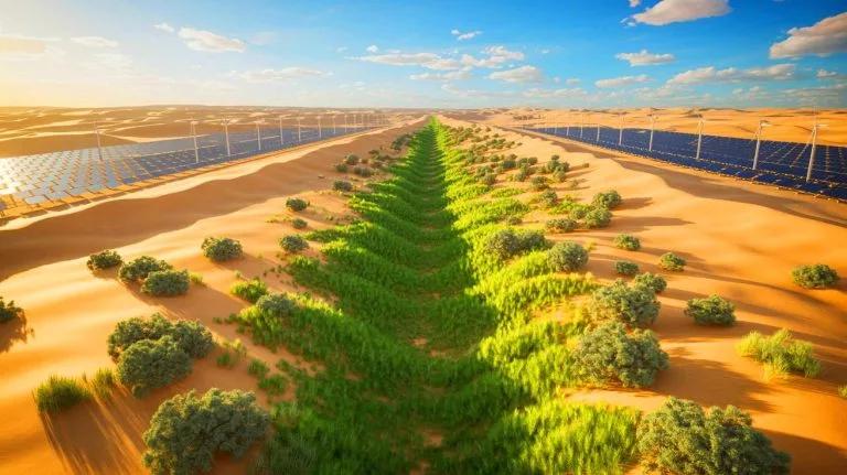 Trees planted to green a desert.
