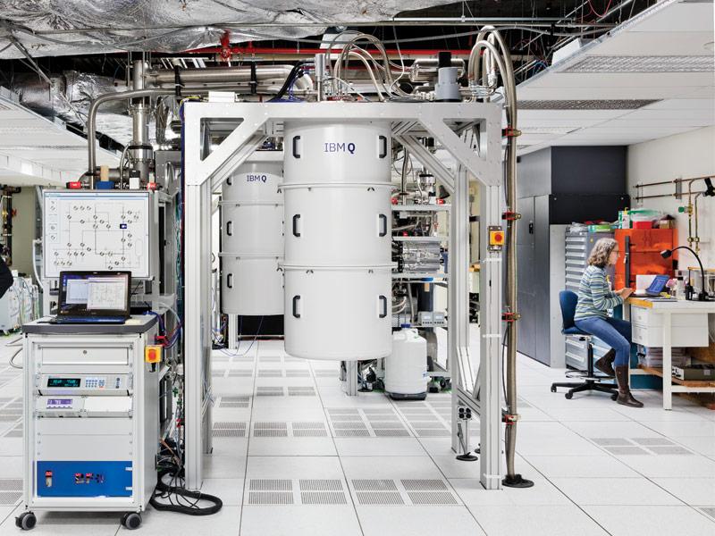 Quantum computing hardware in a lab.