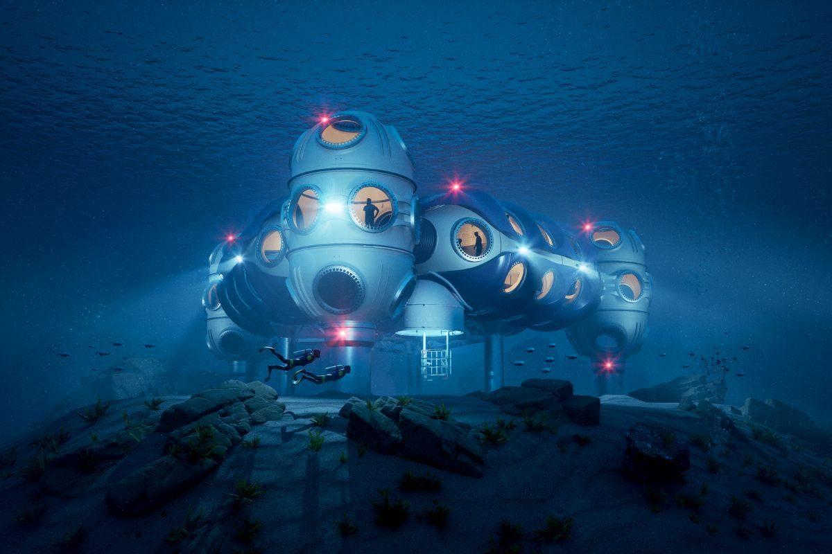 An underwater habitat on the sea floor.